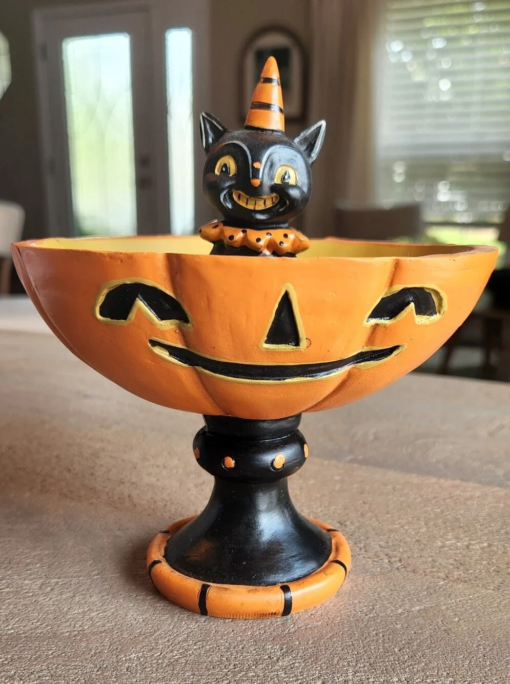 Johanna Parker HALLOWEEN Black Cat In JOL Pedestal Treat BOWL 6.75” Decoration